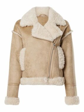NWT! ANTHROPOLOGIE | NVLT Neutral Vegan Shearling Faux Fur Moto Jacket Size XXS